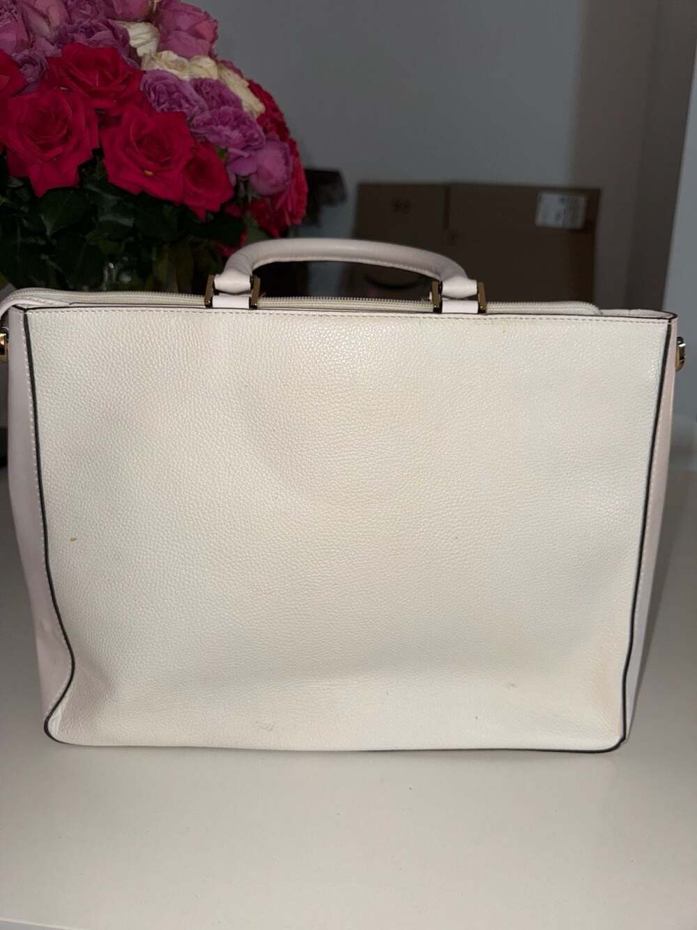 Michael Kors Jessie Large Optic White Pebbled Leather Satchel Tote Bag - Picture 5 of 8